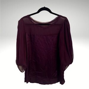 Diane Von Furstenberg DVF “Karlee” Raw Silk Plum Sheer Blouse